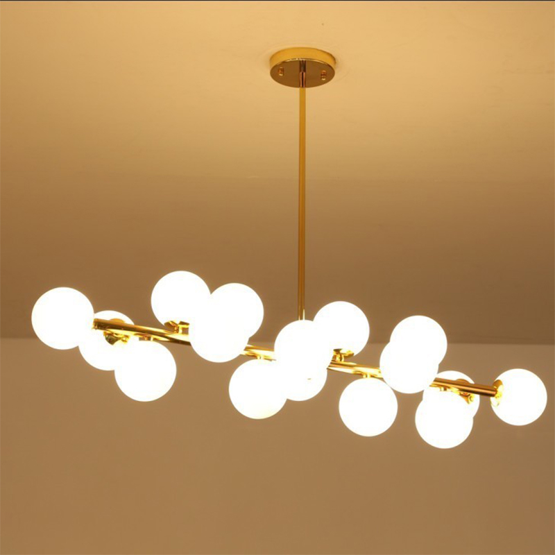 European Style Modern Decorated Lighting Round Ceiling Pendant Lamp with Cluster White Glass Cover Gold Plating Pole