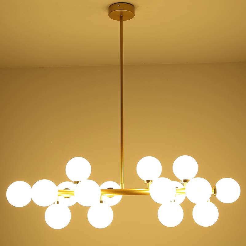 European Style Modern Decorated Lighting Round Ceiling Pendant Lamp with Cluster White Glass Cover Gold Plating Pole