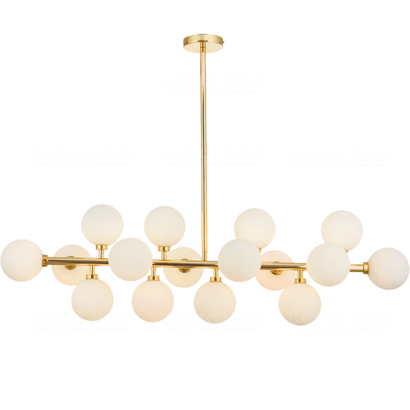 European Style Modern Decorated Lighting Round Ceiling Pendant Lamp with Cluster White Glass Cover Gold Plating Pole