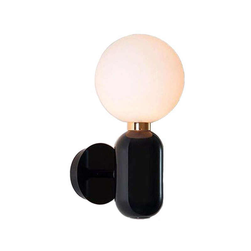 Indoor Lighting Glass Round Ball Wall lamp Black Copper Chrome Gold Lamp Body for Bedroom