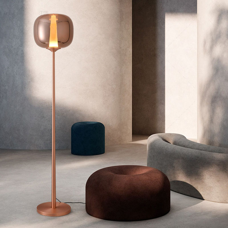 Wholesale Modern European Guestroom Standing Lighting Rose Gold Glass Floor Lamp with Acrylic Tube