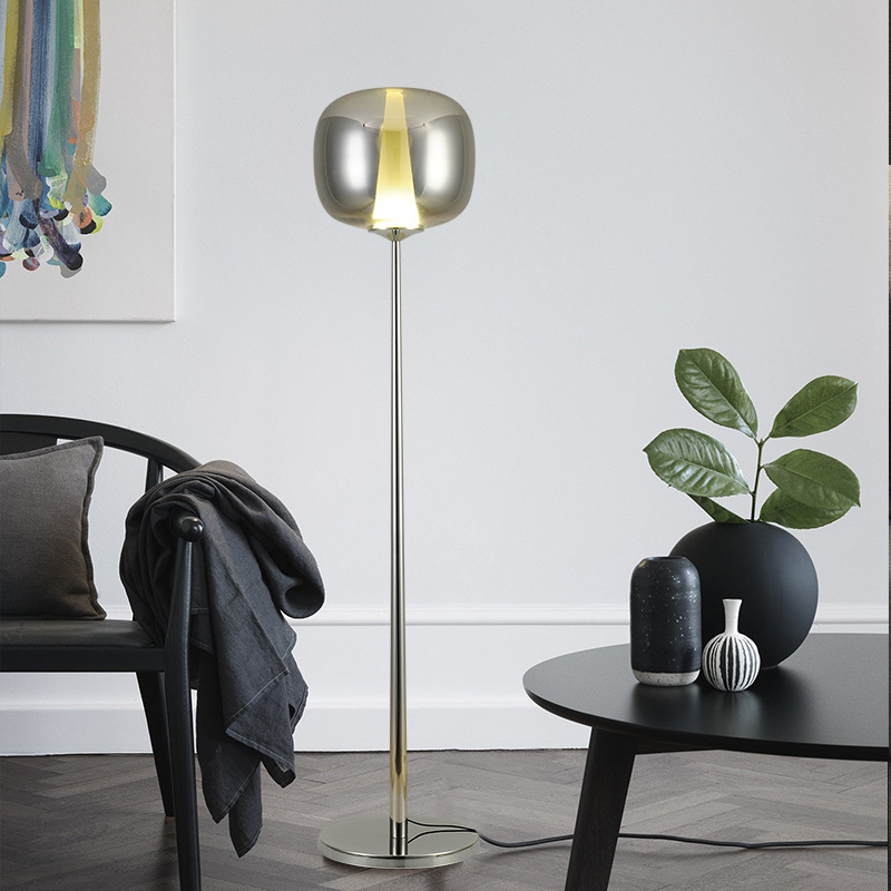 Wholesale Modern European Guestroom Standing Lighting Rose Gold Glass Floor Lamp with Acrylic Tube