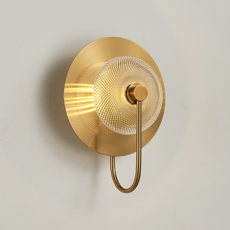 Modern fashion light luxury personality golden round glass wall lamp glass light