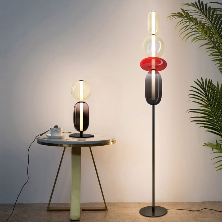 2022 Nordic European Multicolored Glass Balls Lighting Floor Lamp with Black Steel for Restaurant Living Room