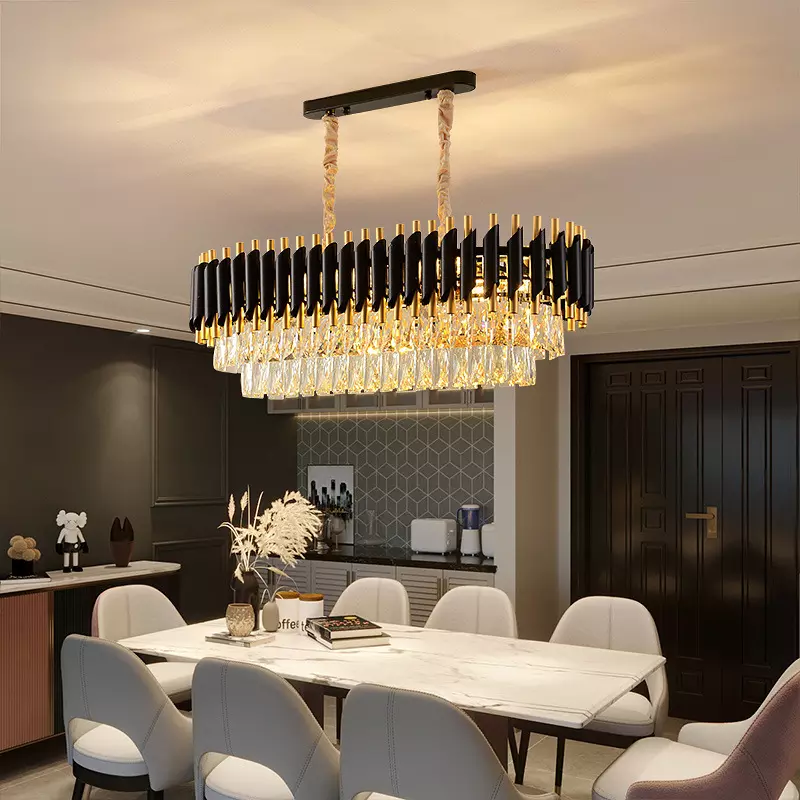 rectang2022 indoor luxury pendant light black gold LED hanging lights home nordic modern k9 crystal chandelier