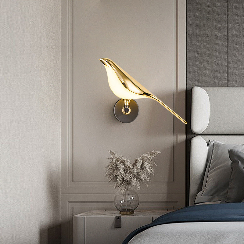 Modern Decorative Interior Gold Bird LED Wall Sconce Wall Lighting for Bedroom