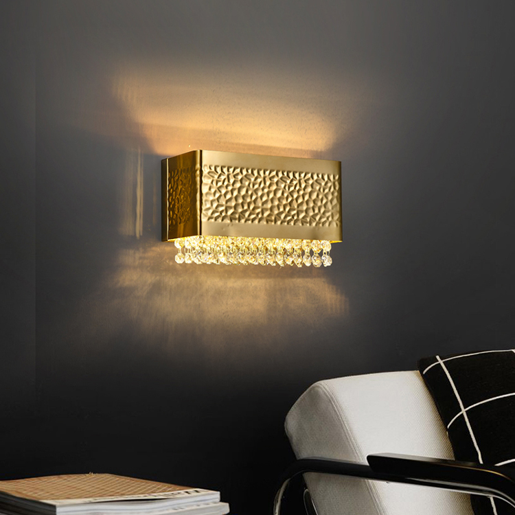 Nordic postmodern light luxury personality bedroom bedside model room living room creative minimalist hotel golden crystal wall lamp