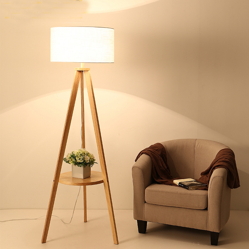 Nordic wood art bedroom study creative floor lamp living room simple LED shelf lighting