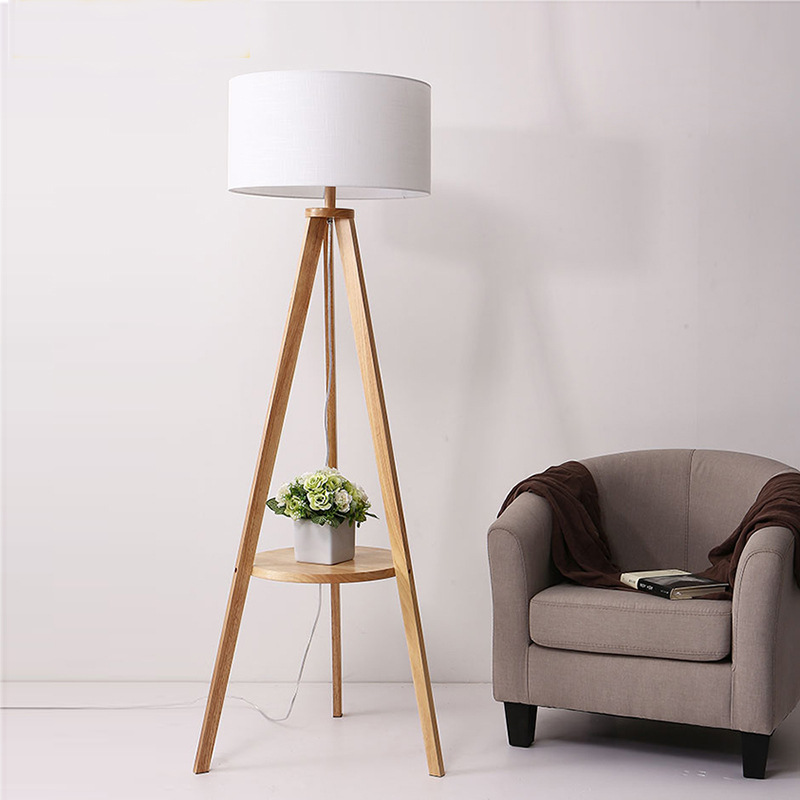 Nordic wood art bedroom study creative floor lamp living room simple LED shelf lighting