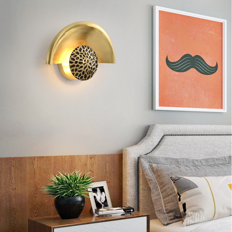Light luxury simple fashion pure copper bedroom bedside lamp wall lamp study wall model room exhibition hall TV wall copper wall lamp
