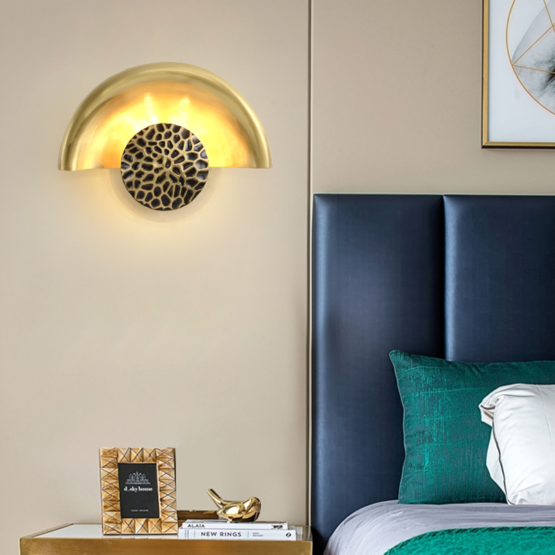 Light luxury simple fashion pure copper bedroom bedside lamp wall lamp study wall model room exhibition hall TV wall copper wall lamp