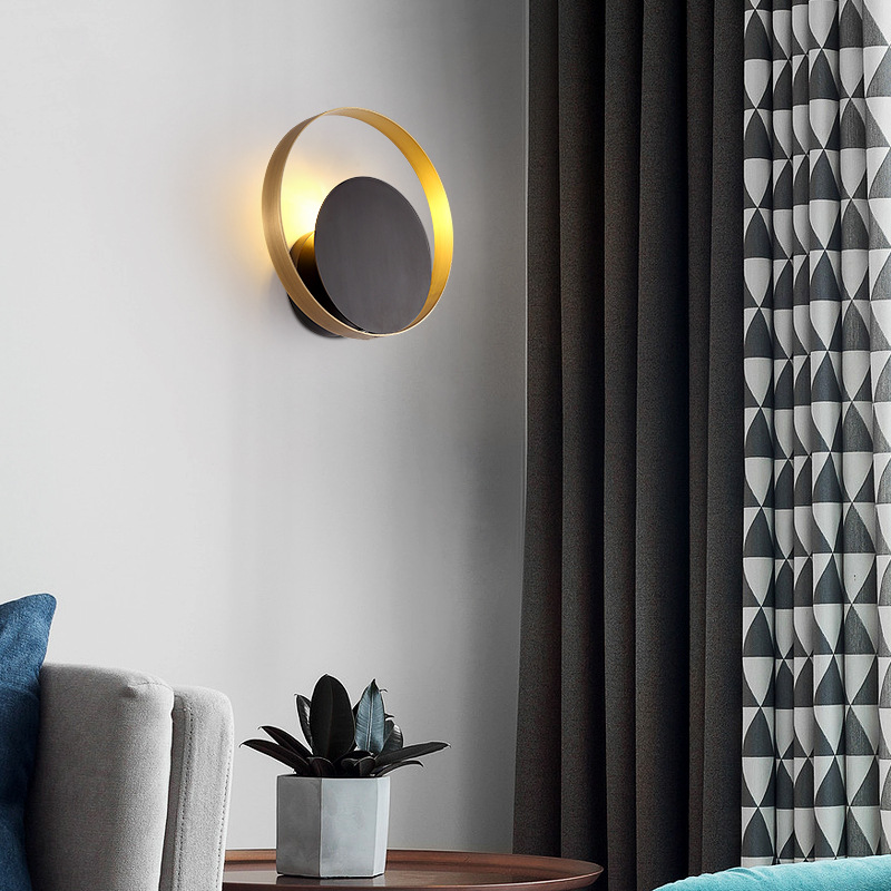 Nordic wall lamp bedside lamp bedroom personality creative modern minimalist wall lamp aisle living room round wall lamp