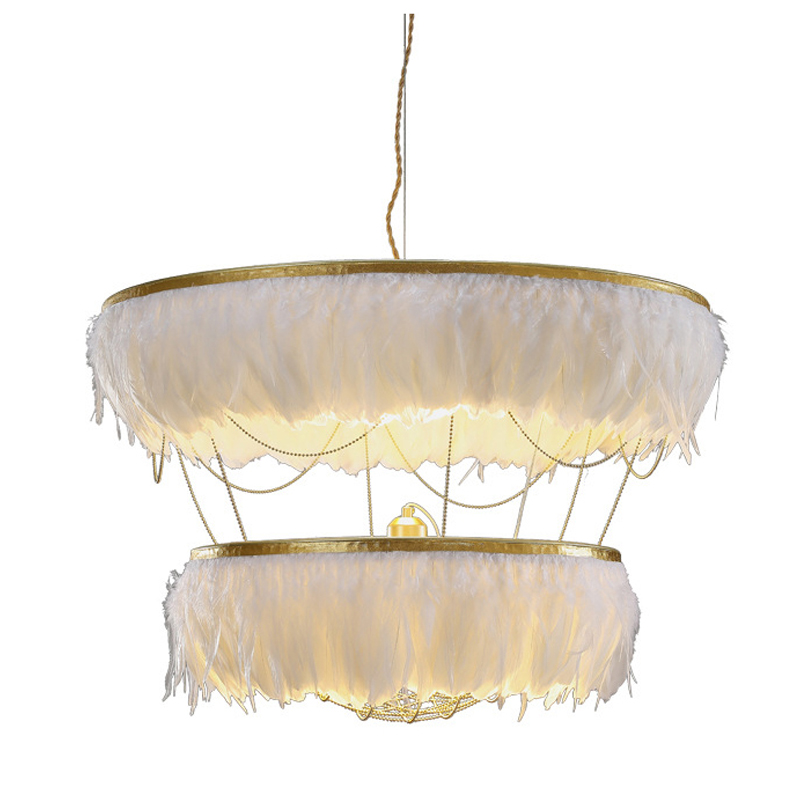 Wholesale Price Modern Golden Finish White Feather Decorative Hanging Pendant Light For Villa Project