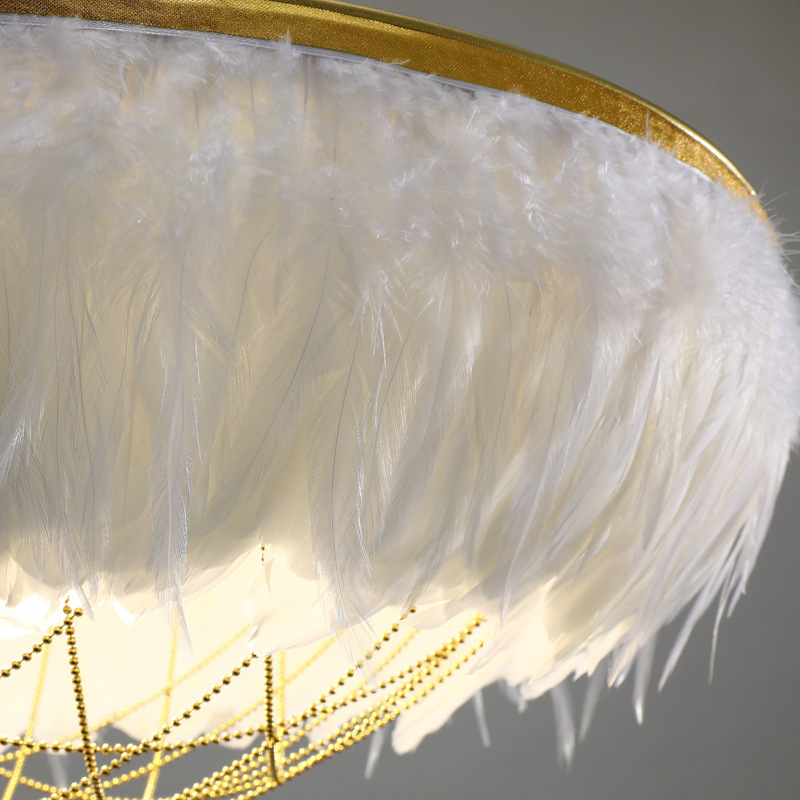 Wholesale Price Modern Golden Finish White Feather Decorative Hanging Pendant Light For Villa Project