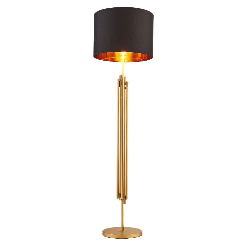 Contemporary Popular Modern Golden Finished Aluminum Black Fabric Shade Standing Floor Lamp