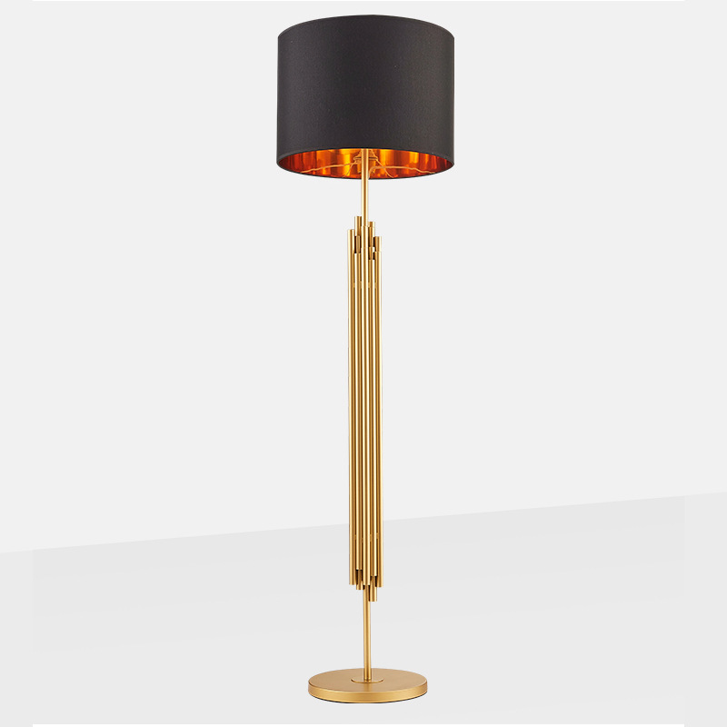 Contemporary Popular Modern Golden Finished Aluminum Black Fabric Shade Standing Floor Lamp