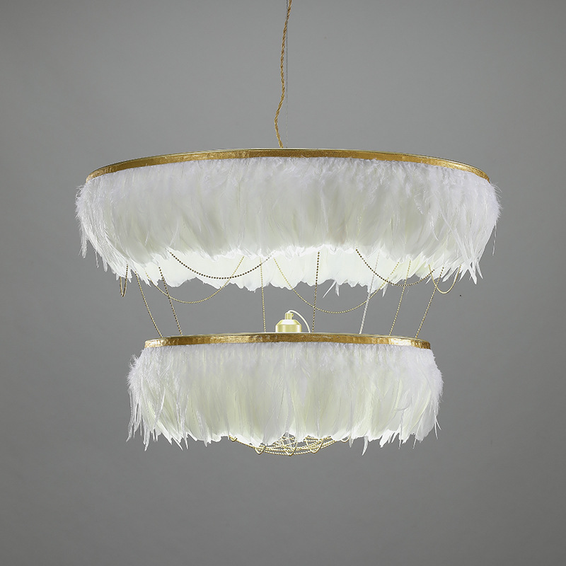 Wholesale Price Modern Golden Finish White Feather Decorative Hanging Pendant Light For Villa Project