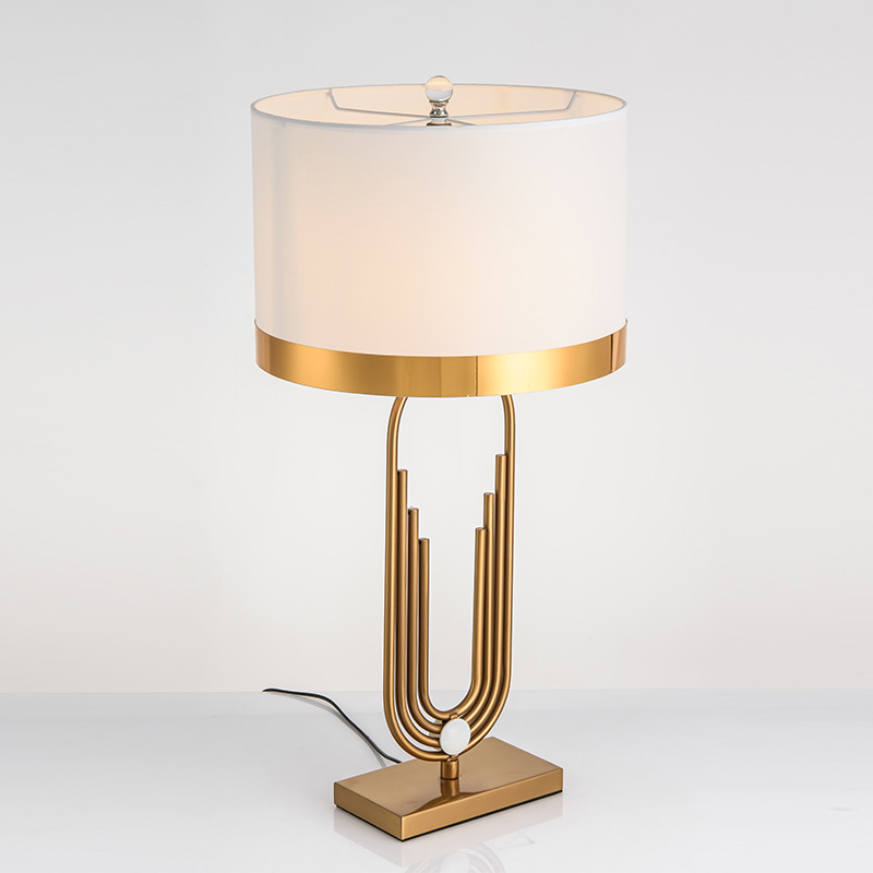 Brass Color White Lampshade Luxury Table Lamp LED Home Decor