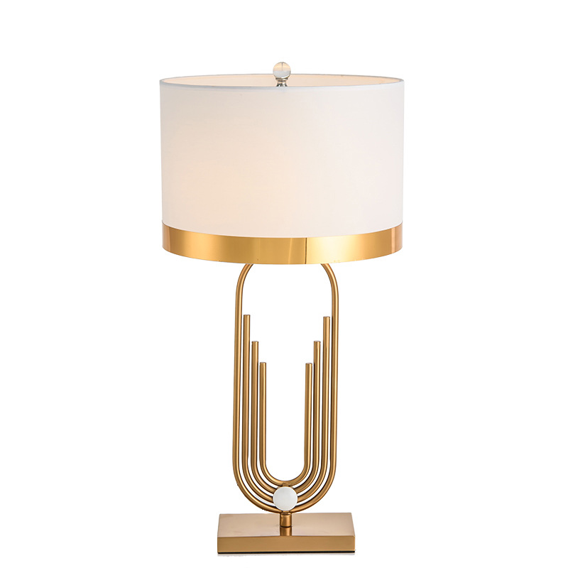 Brass Color White Lampshade Luxury Table Lamp LED Home Decor