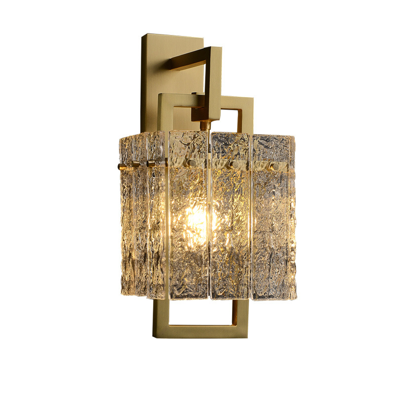 Modern Style Lighting Fixture Copper Wall Lamp Hotel Sconce with Faceted Glass Cover