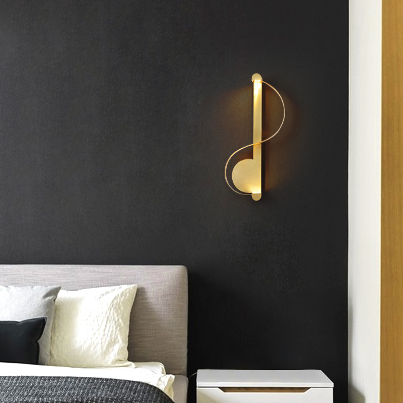 Creative Nordic living room simple light luxury S-shaped bedroom decoration wall lamp hotel corridor study LED full copper wall lamp