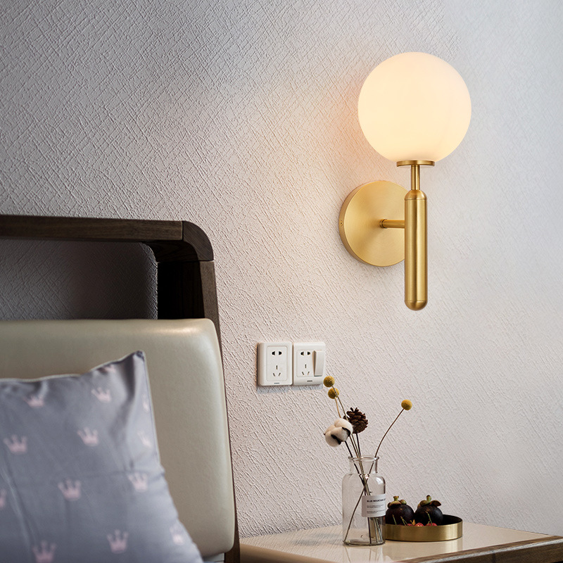 All copper creative Nordic wall lamp living room background wall TV wall lamp bedroom bedside lamp brass simple modern lamps